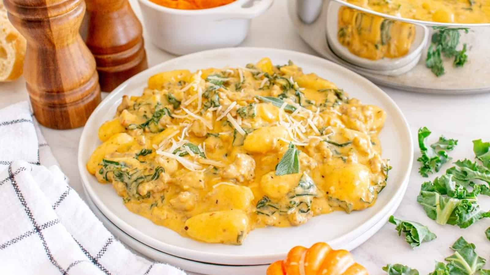 A plate of pumpkin sausage gnocchi.