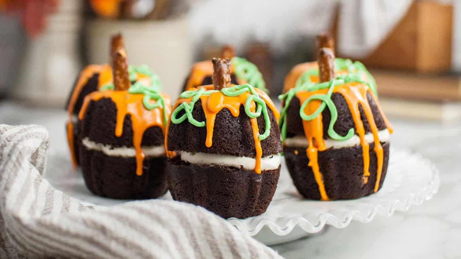Pumpkin-shaped mini bundt cakes.