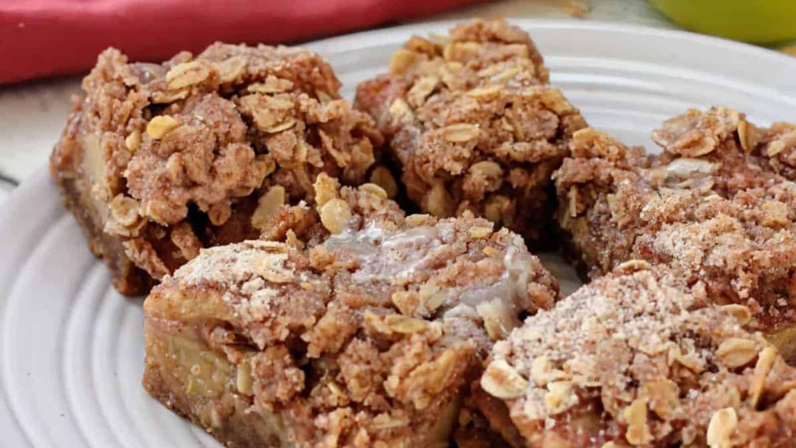 Apple Crisp Bars on a plate.