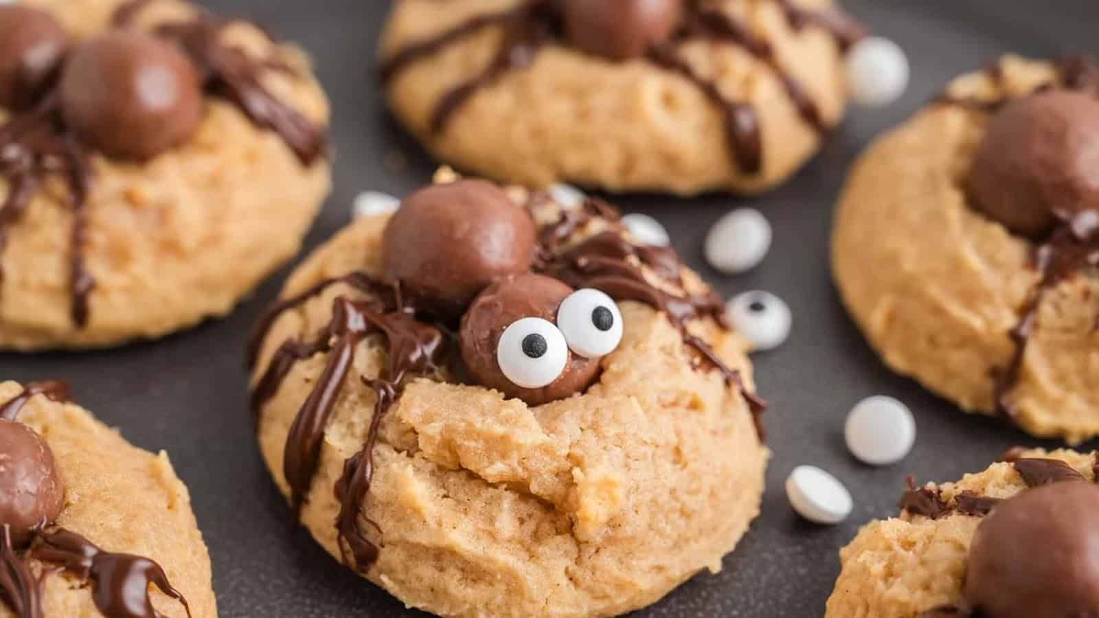 Delicious Halloween themed cookies decorated with candy eyes and chocolate drizzle. Perfect for international and immigrant community celebrations.