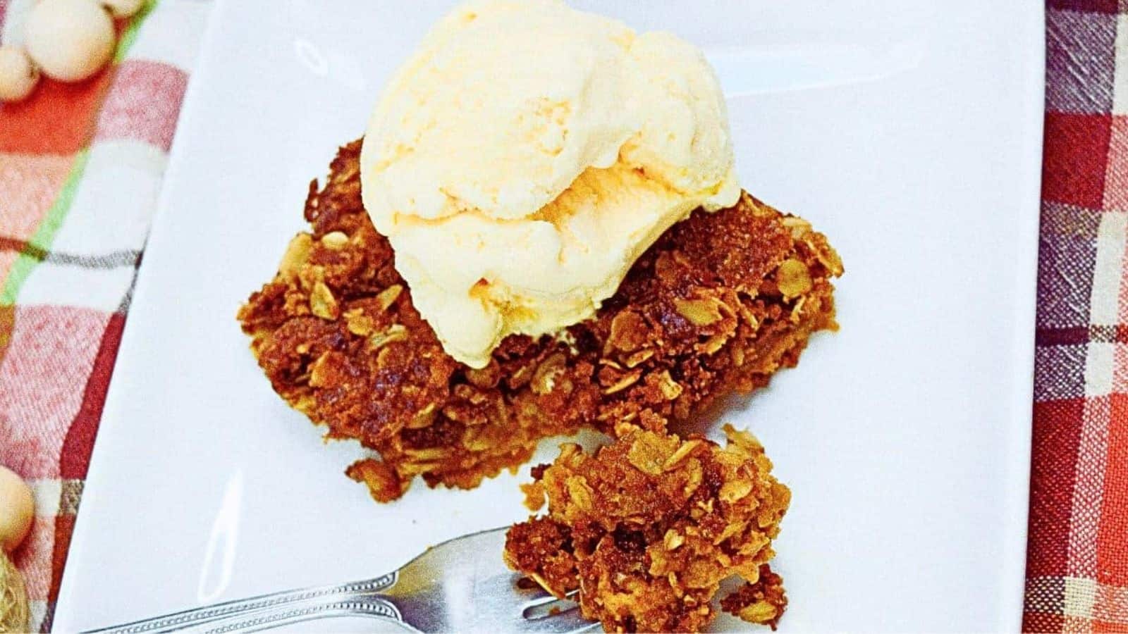 A fork with a piece of BIscoff Pumpkin Crisp on it.