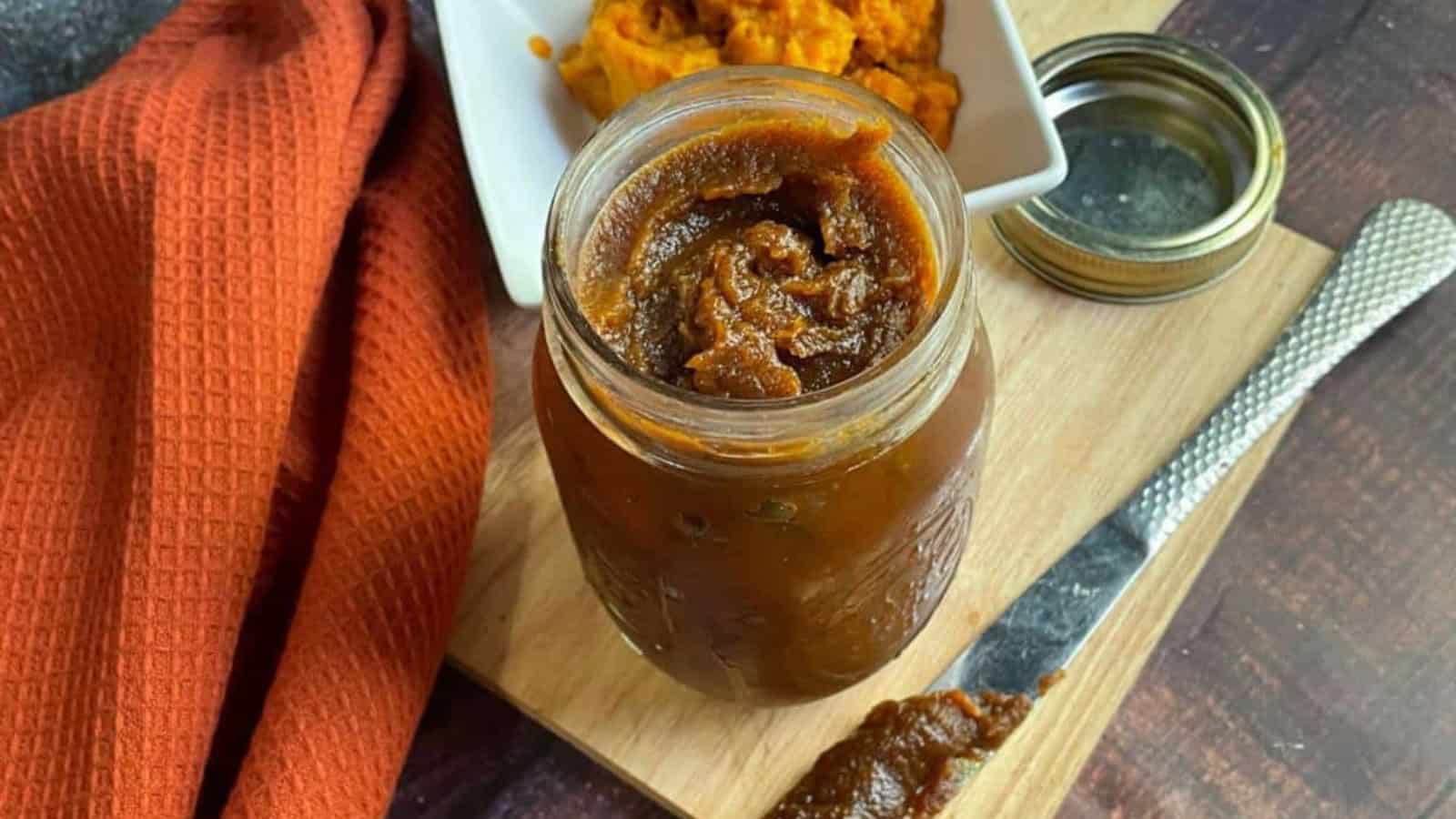 A jar of pumpkin butter.