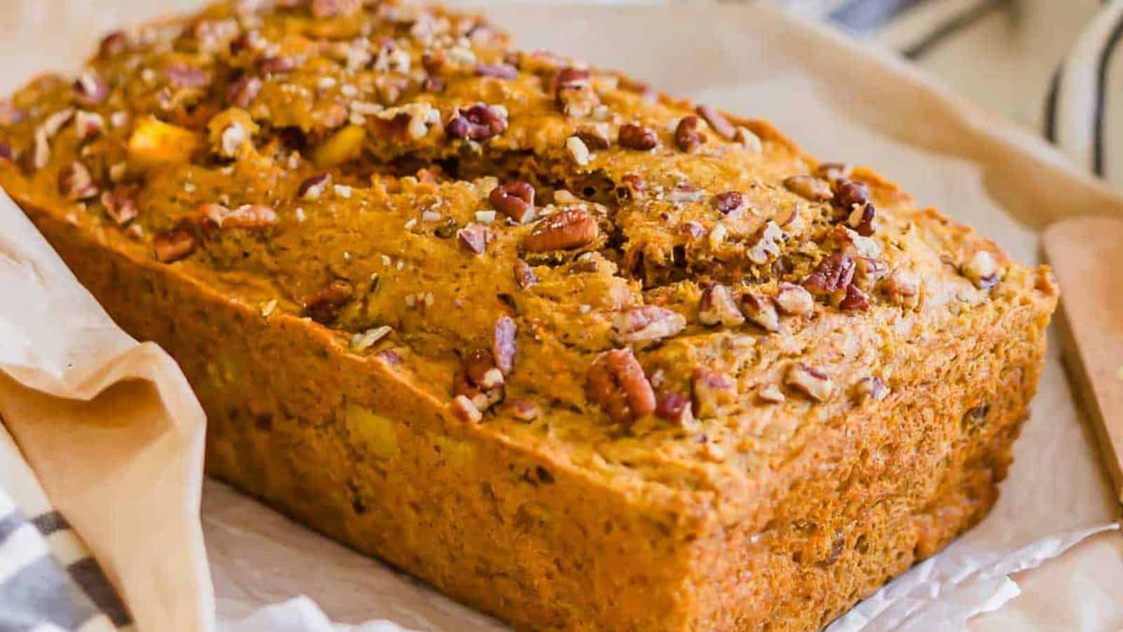 A carrot bread with pecans.