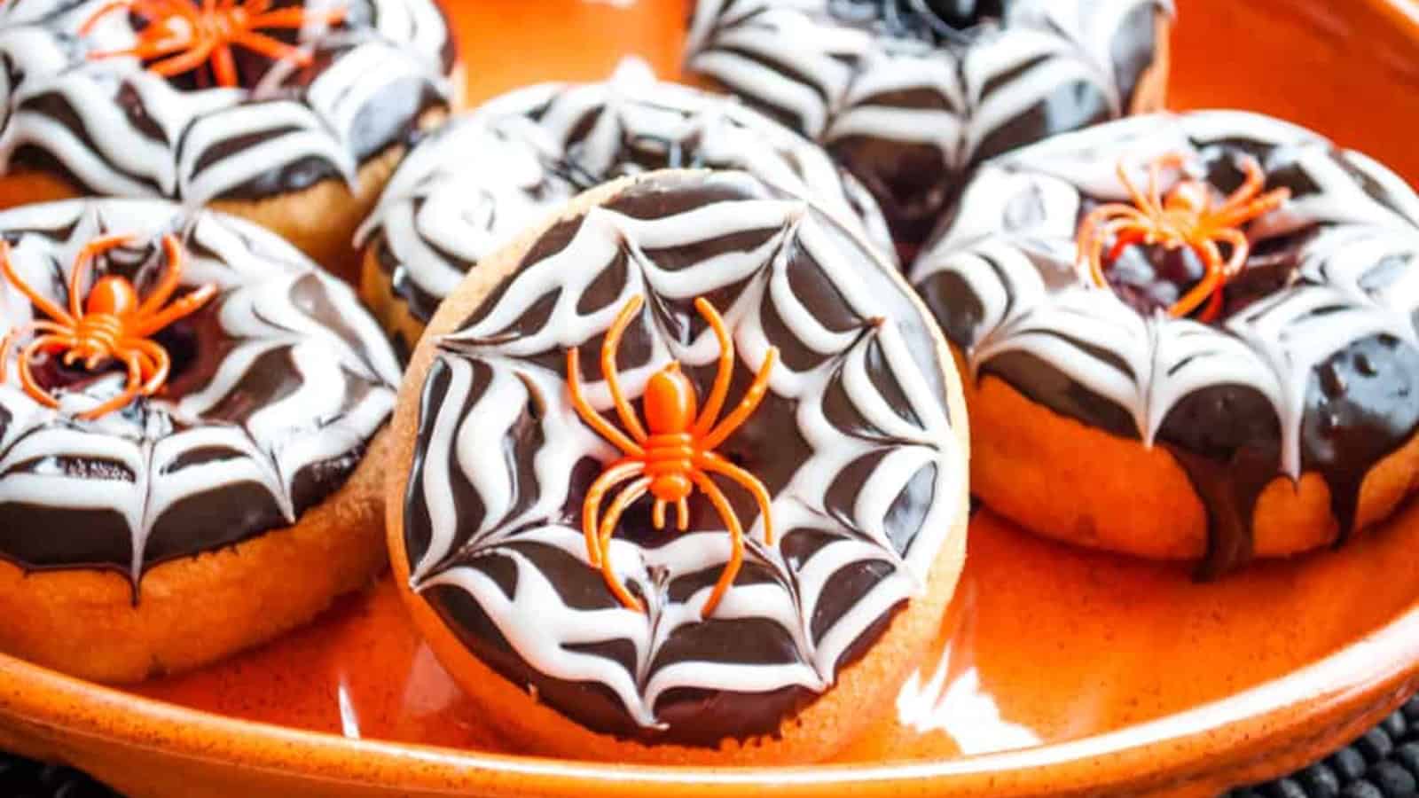 Donuts with spider and a web design.