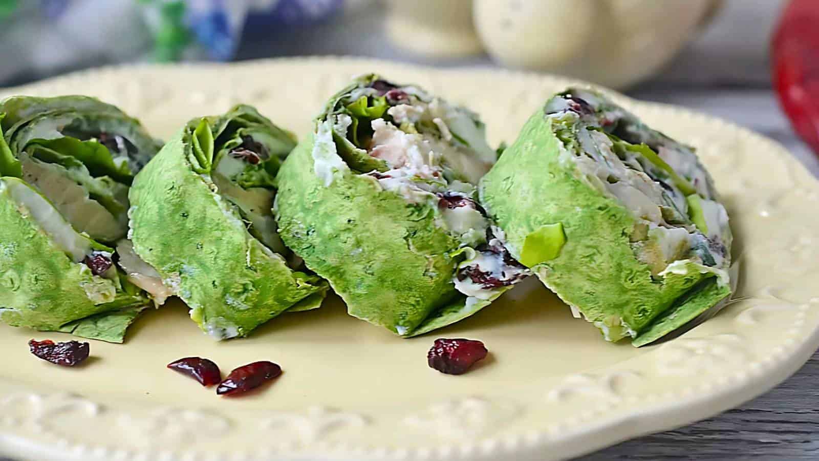 Turkey wraps on plate.