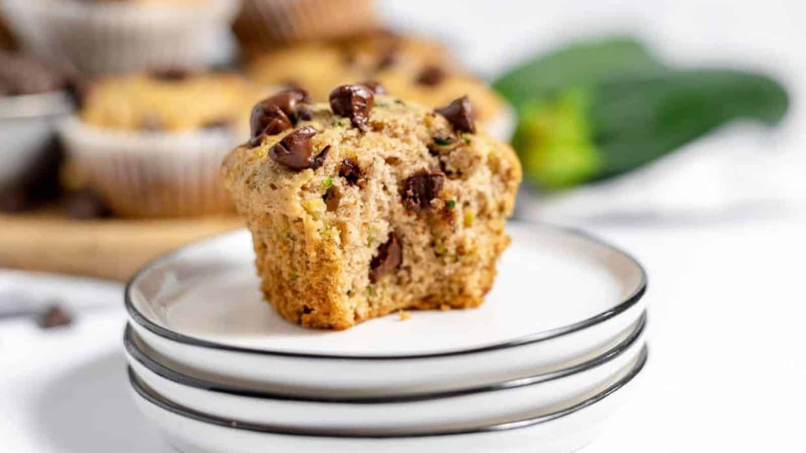 A muffin with a bite out of it. 