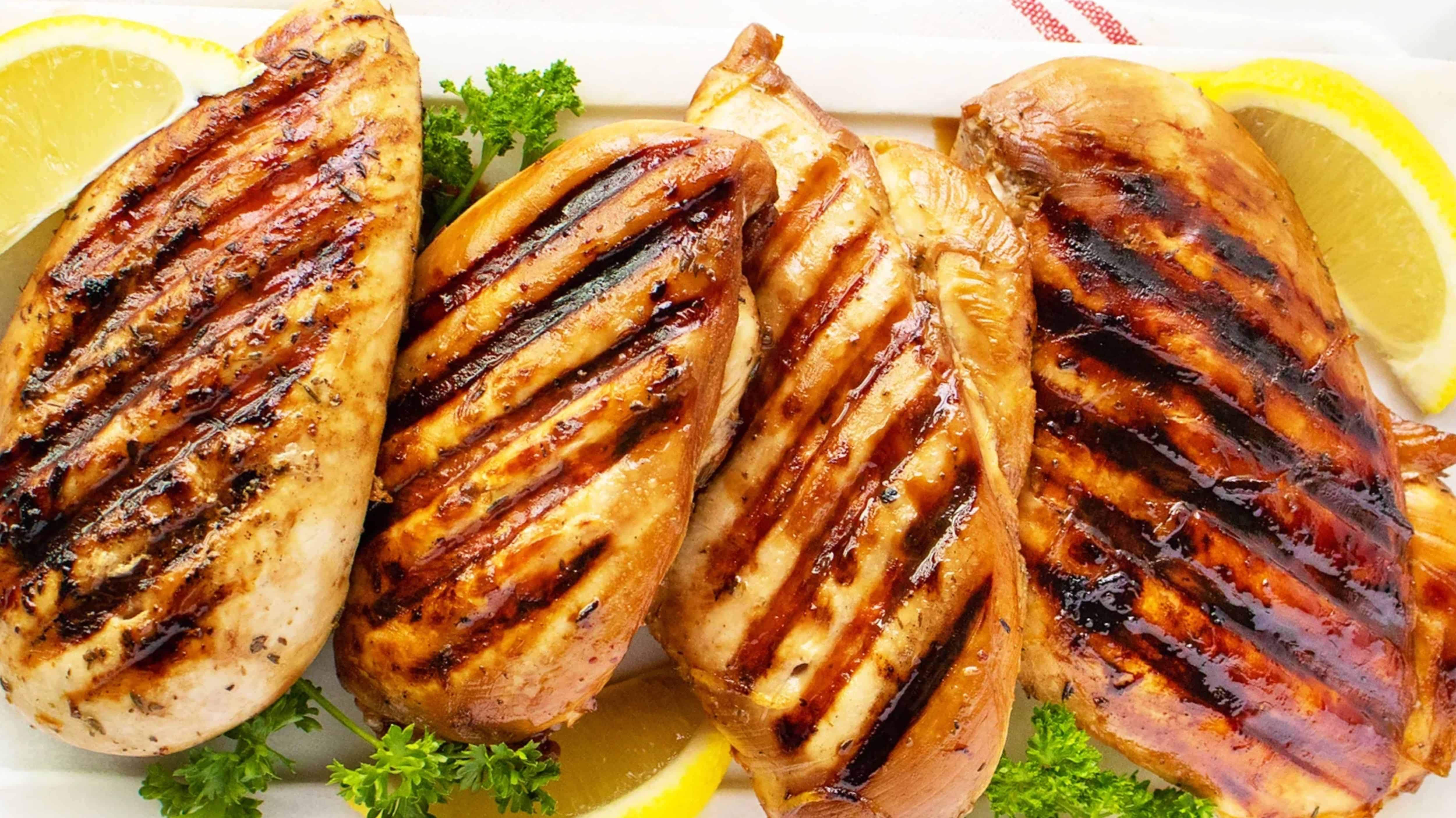Tender grilled chicken breast with smoky flavor and perfectly seared edges.