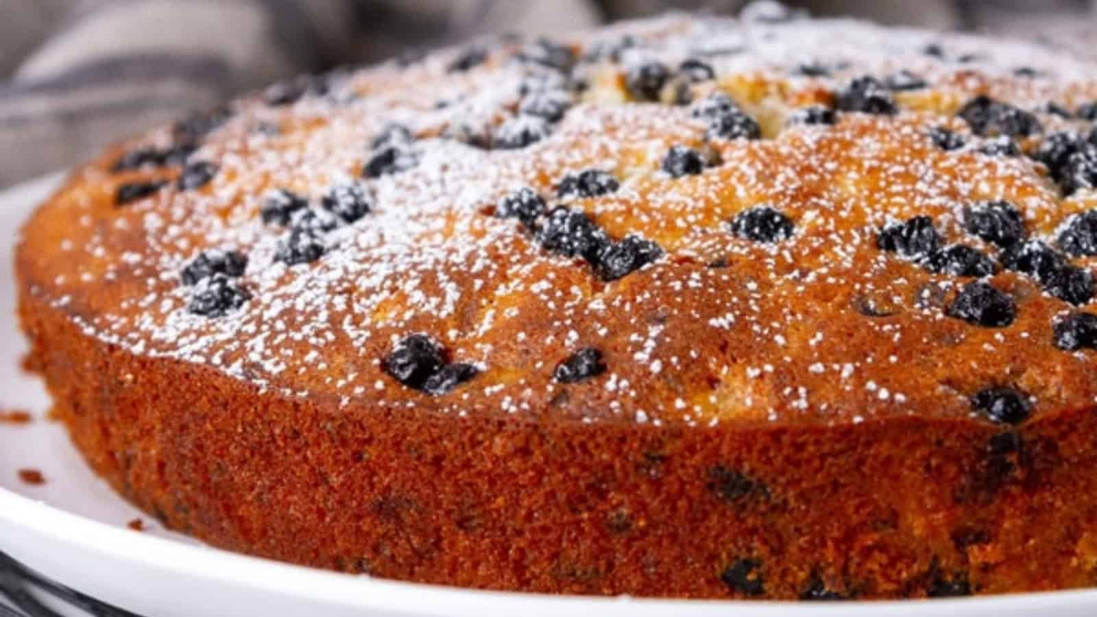 Blueberry cake made with fresh blueberries and a tender cake crumb.