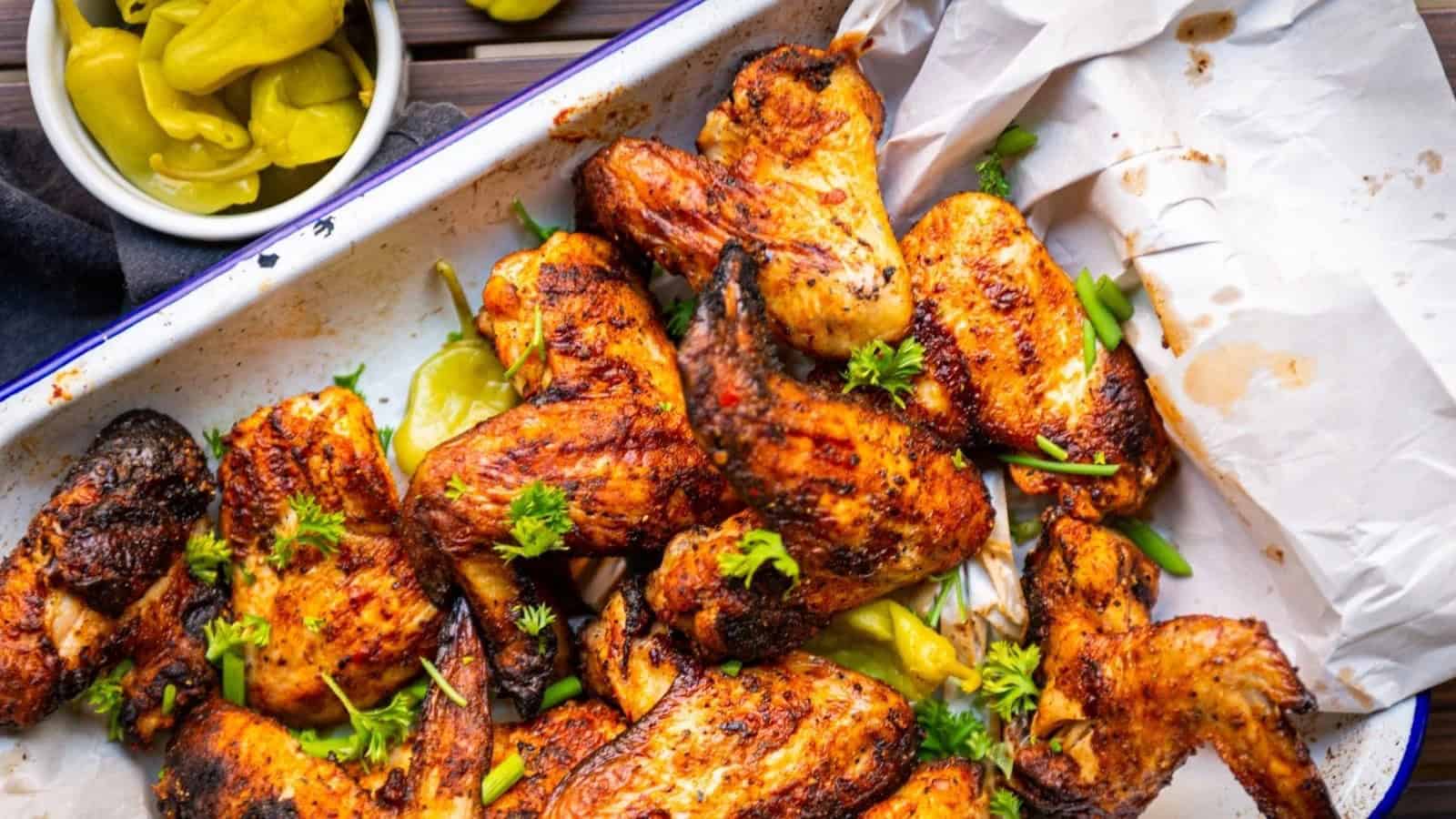 Buttermilk-brined grilled chicken wings with a crispy exterior and smoky finish.