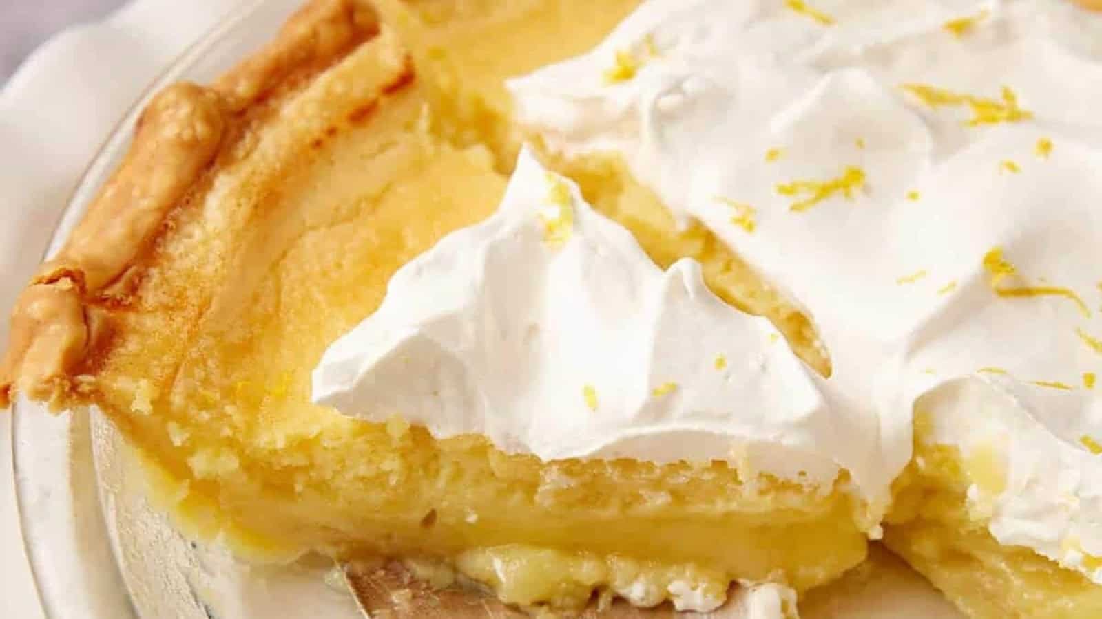 Citrusy lemon chess pie with a creamy filling and a touch of cornmeal.