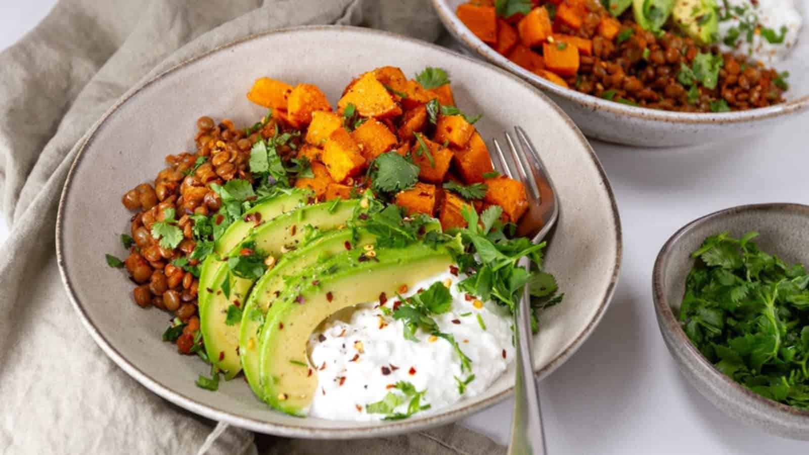 Cottage cheese bowls topped with a variety of sweet or savory ingredients.