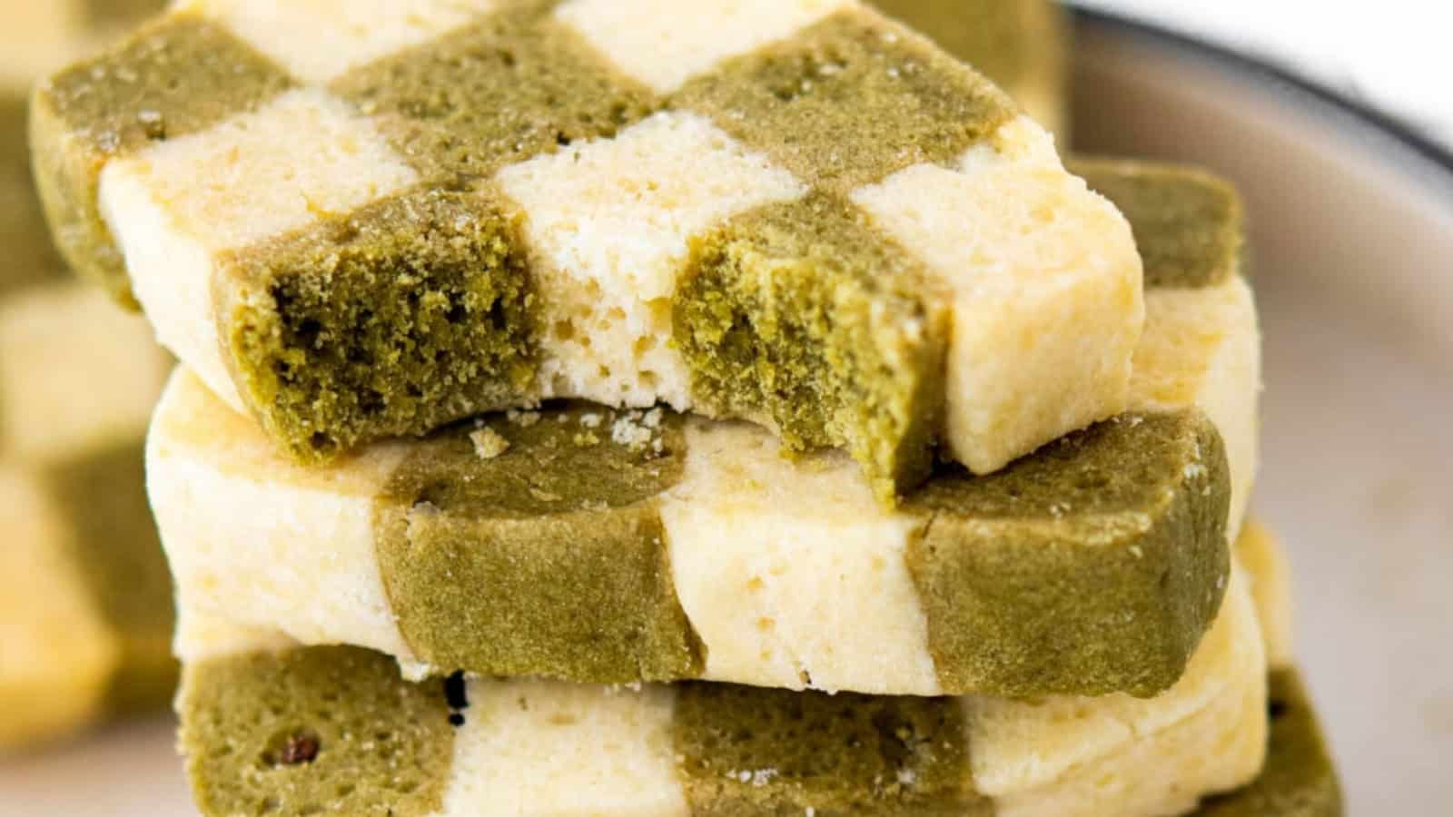 Green matcha cookies arranged on a cooling rack.
