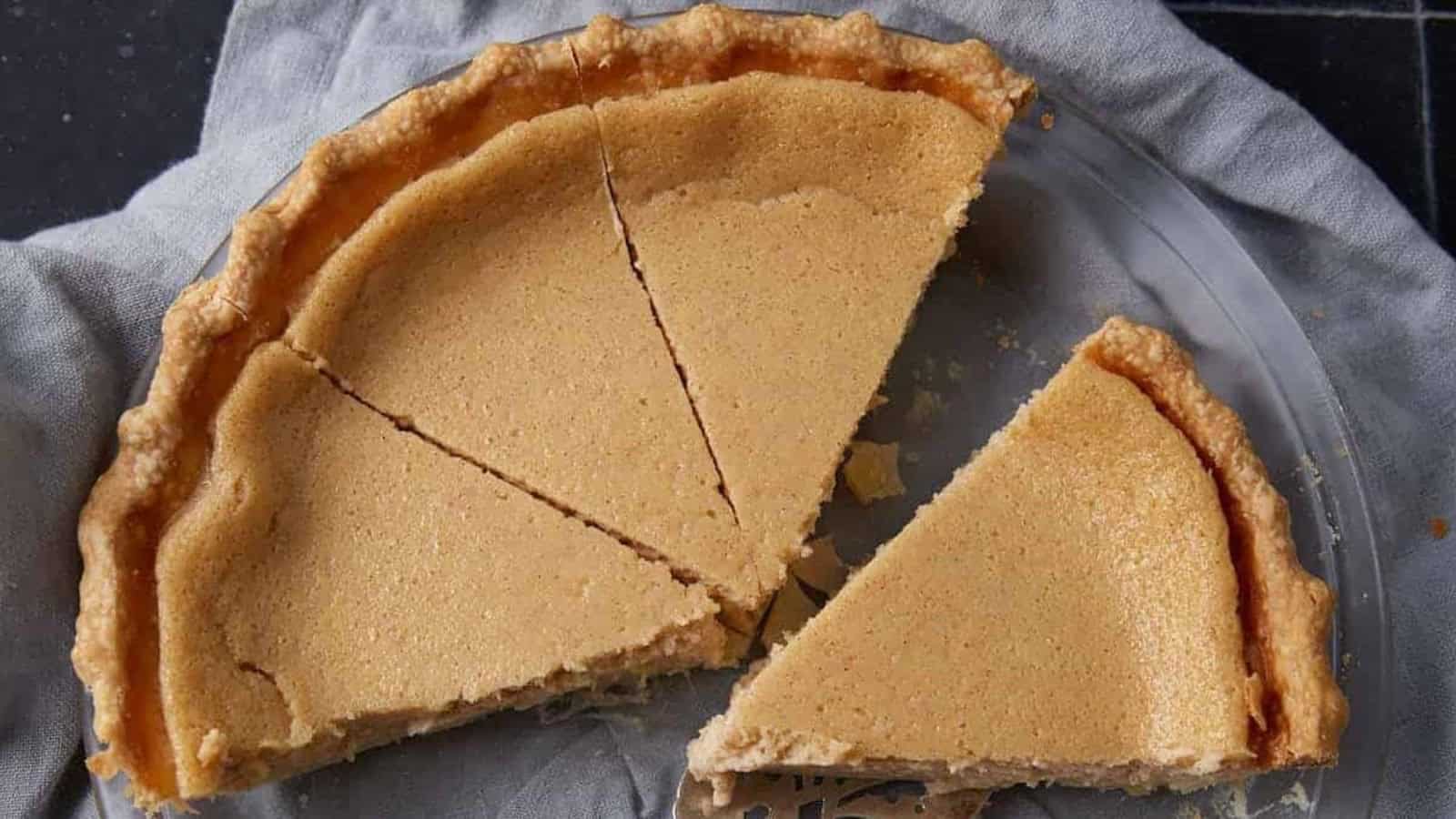 Southern buttermilk pie with a smooth custard filling baked in a flaky crust.