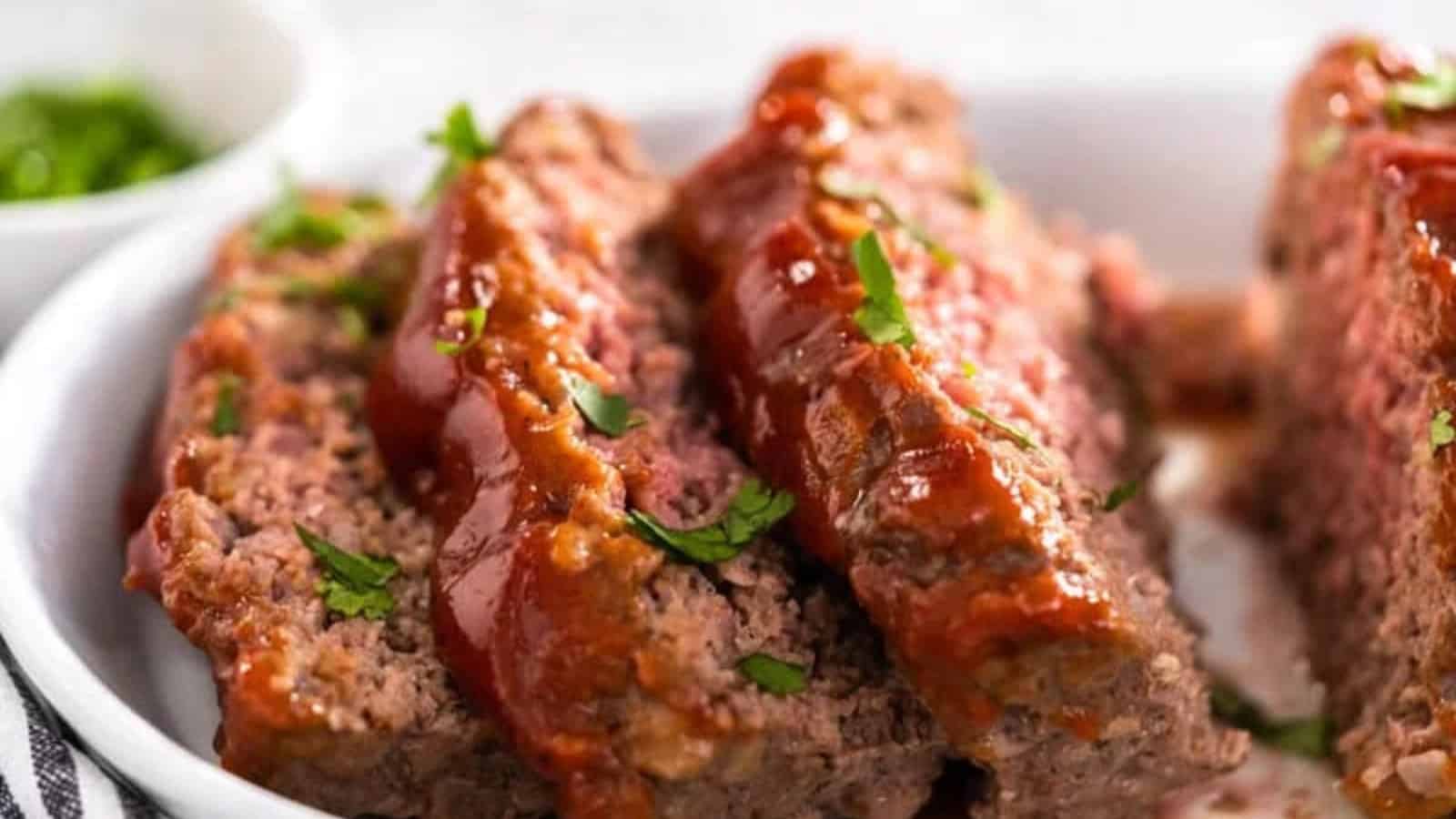 Mamma Joe’s meatloaf topped with savory sauce.