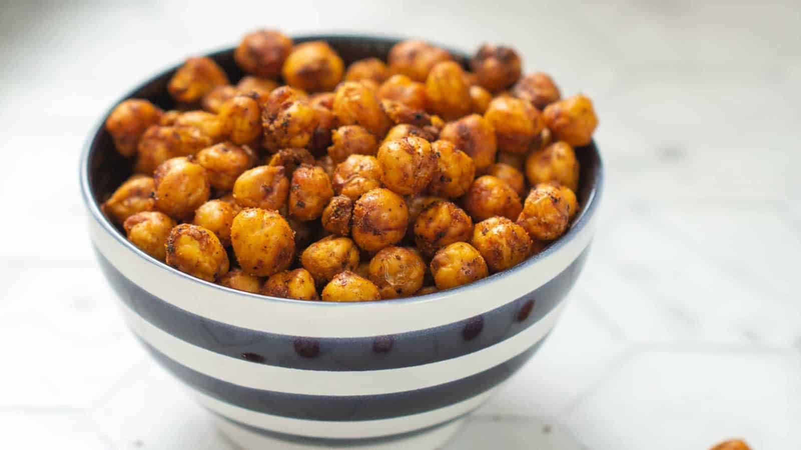 Crispy baked chickpeas seasoned with savory spices.