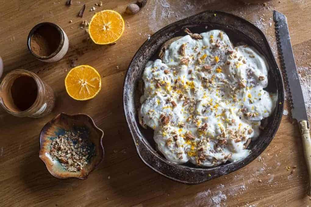 Sugar-free spelt orange pecan cinnamon buns
